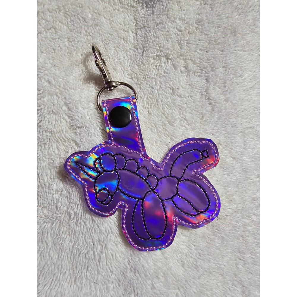 Balloon Animal Keychain Iridescent Purple Bag Charm Purse Clip Accessories